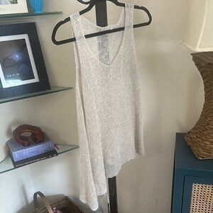 Eileen Fisher Size Medium Sleeveless Open Knit Asymmetric Top Oatmeal